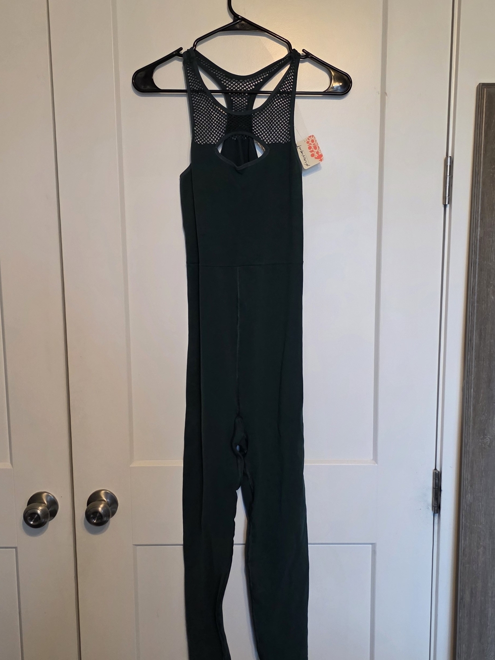 FP Movement by Free People Dark Green Mesh-Back Jumpsuit